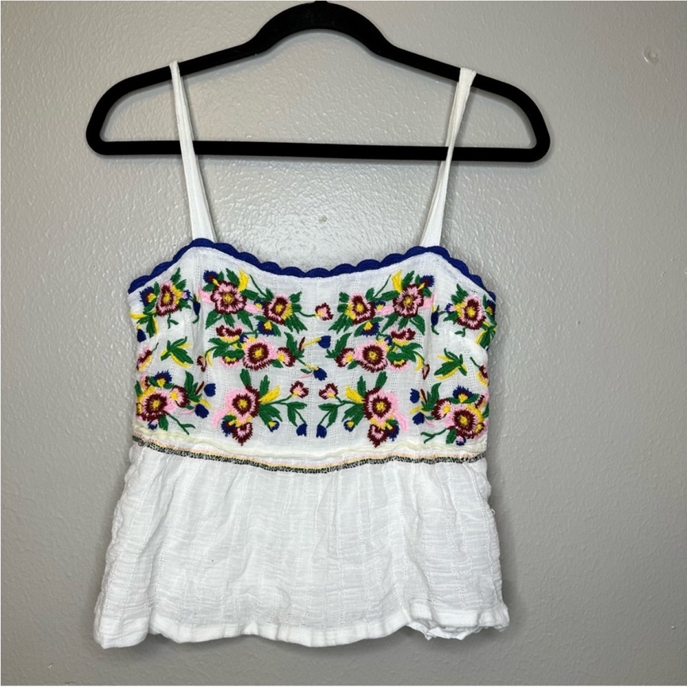 Anthropologie Akemi + Kin White Embroidered Floral Boho Tank Top Size 4